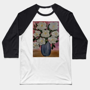 Some white and silver abstract flowers in a blue vase Baseball T-Shirt